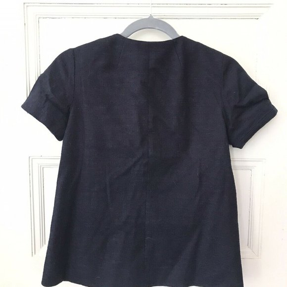 J Crew Navy Blue Pleated Cotton Blazer Jacket Short Sleeves - Picture 2 of 5